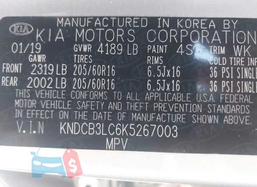 KNDCB3LC6K5267003 Photo# 9