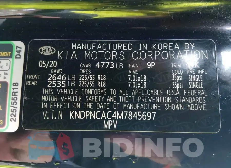 KNDPNCAC4M7845697 Photo# 9