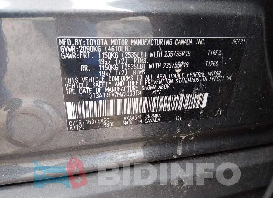 2T3A1RFV7MW209049 Photo# 9