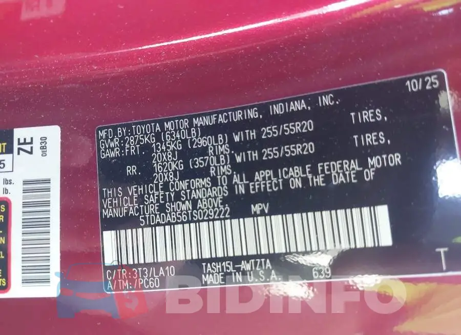 5TDADAB56TS029222 Photo# 9