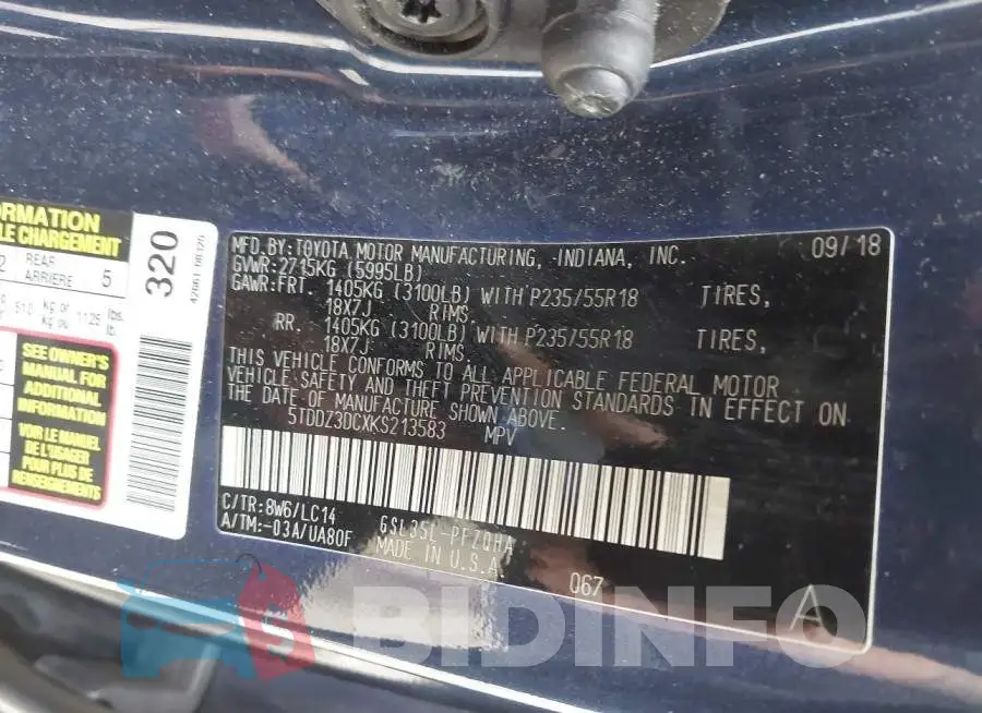 5TDDZ3DCXKS213583 Photo# 9