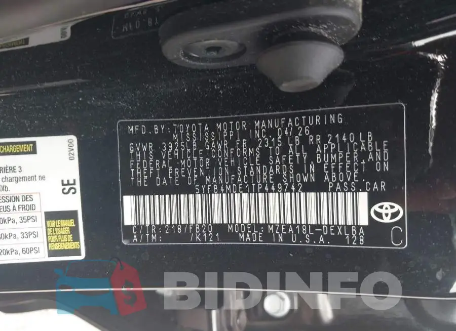 5YFB4MDE1TP449742 Photo# 9