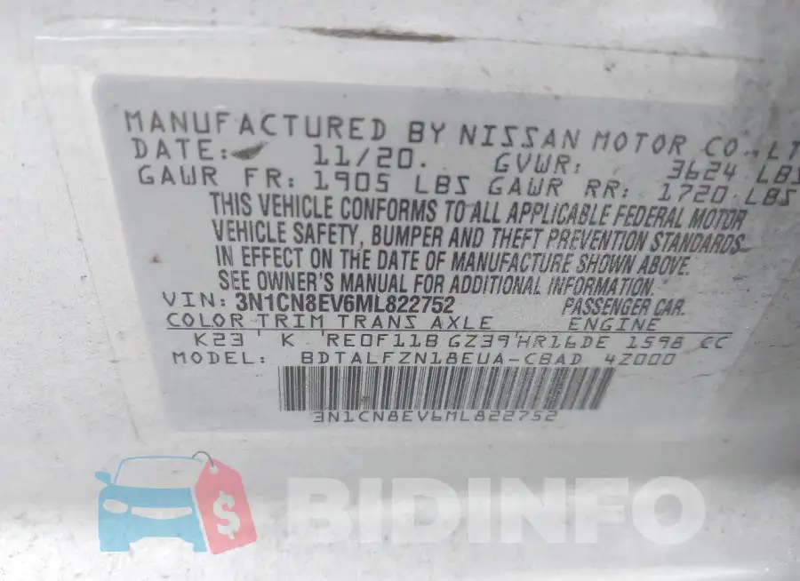 3N1CN8EV6ML822752 Photo# 9