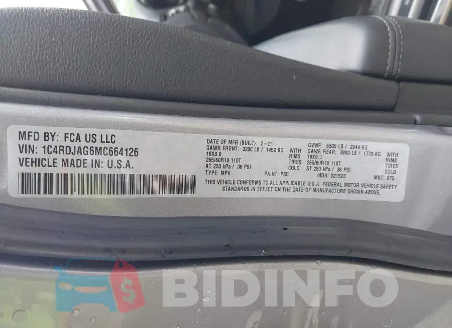 1C4RDJAG6MC664126 Photo# 9
