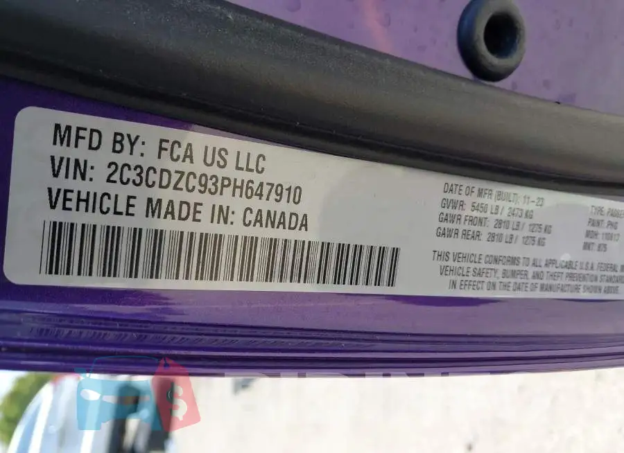 2C3CDZC93PH647910 Photo# 9