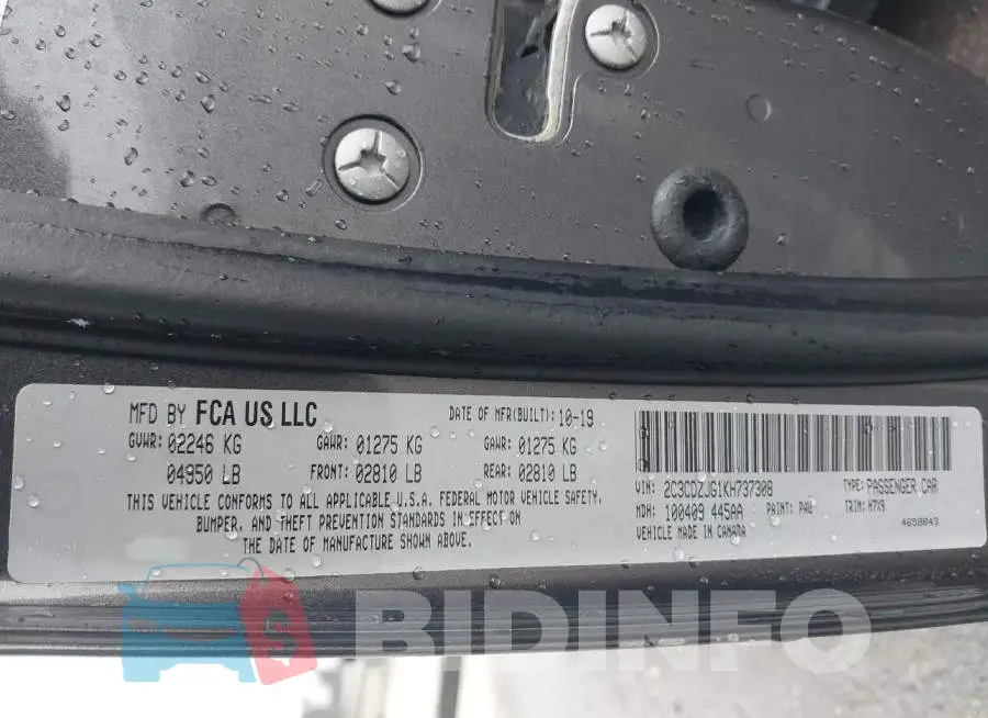 2C3CDZJG1KH737308 Photo# 9