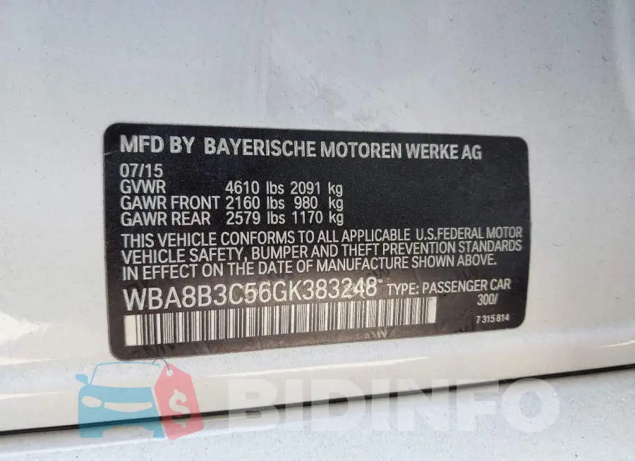 WBA8B3C56GK383248 Photo# 9