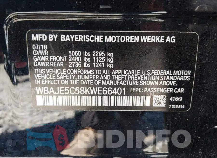 WBAJE5C58KWE66401 Photo# 9