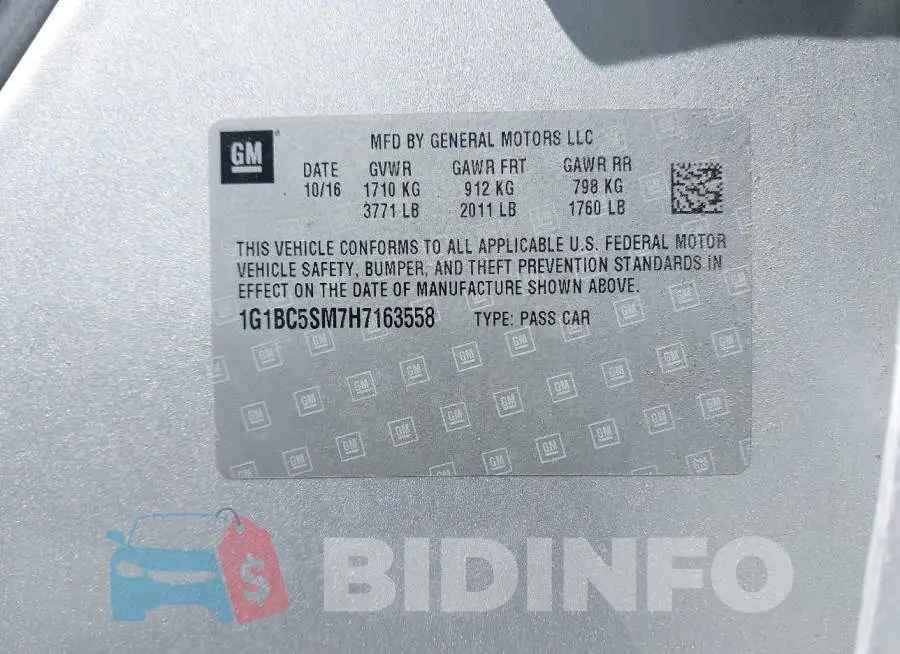 1G1BC5SM7H7163558 Photo# 9