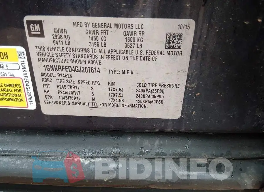 1GNKRFED4GJ207614 Photo# 9