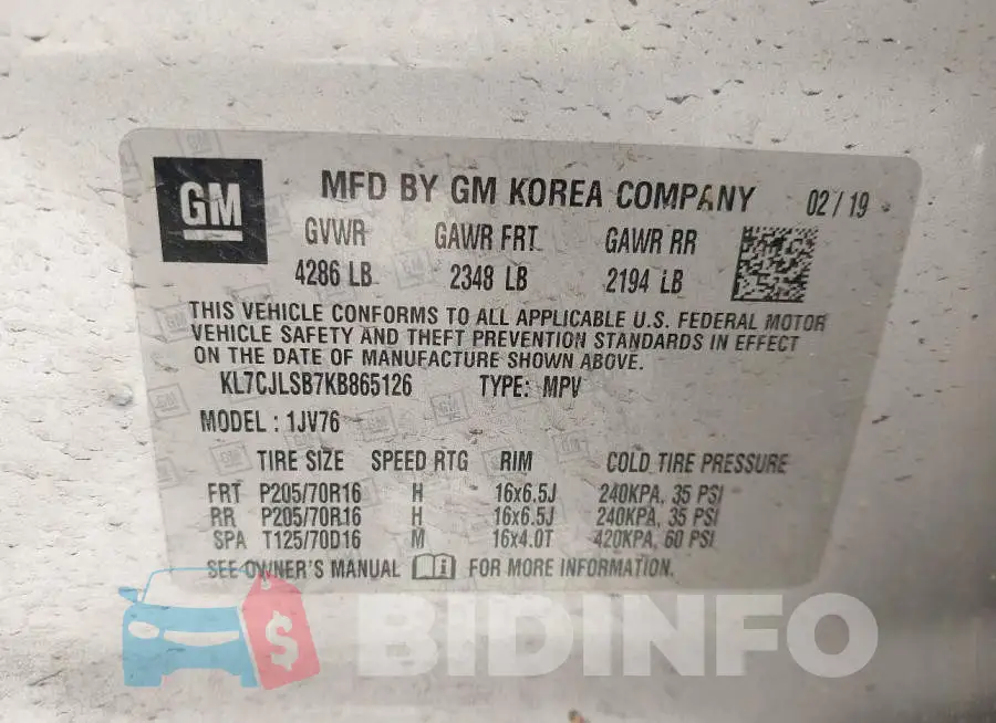KL7CJLSB7KB865126 Photo# 9