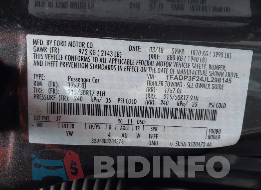 1FADP3F24JL298145 Photo# 9