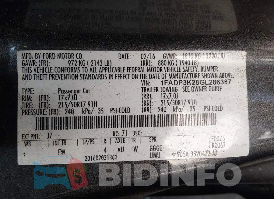 1FADP3K28GL286367 Photo# 9