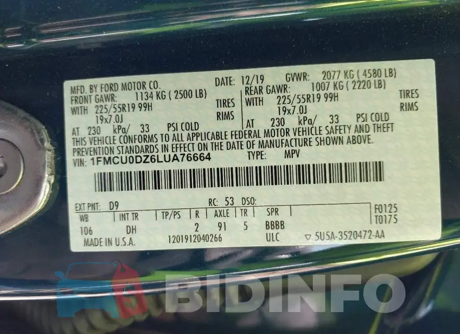 1FMCU0DZ6LUA76664 Photo# 9