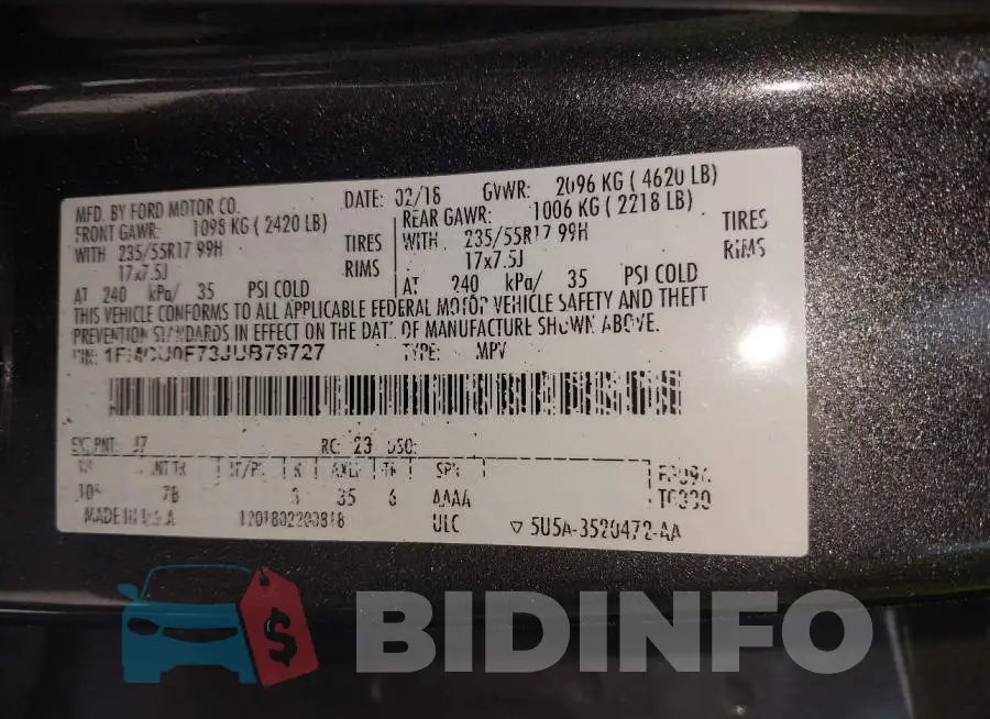 1FMCU0F73JUB79727 Photo# 9