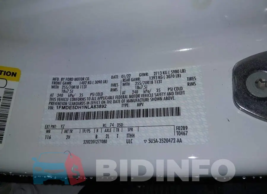 1FMDE5DH1NLA83892 Photo# 9