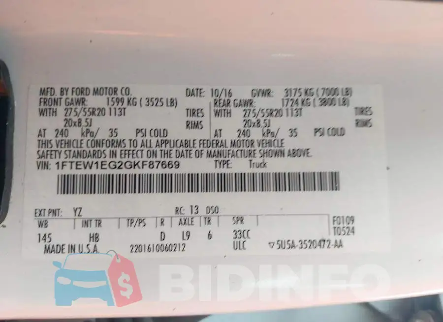 1FTEW1EG2GKF87669 Photo# 9