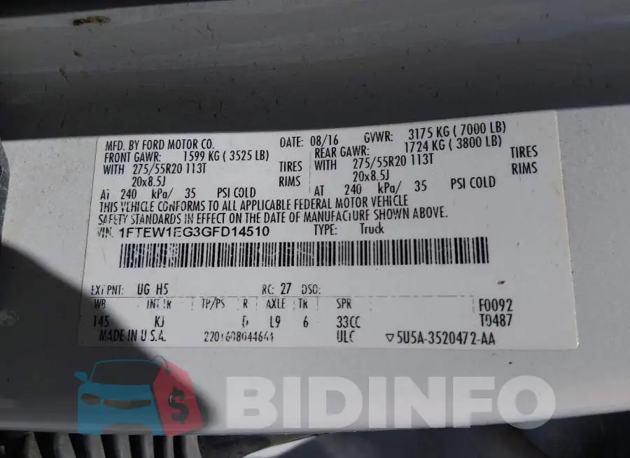1FTEW1EG3GFD14510 Photo# 9