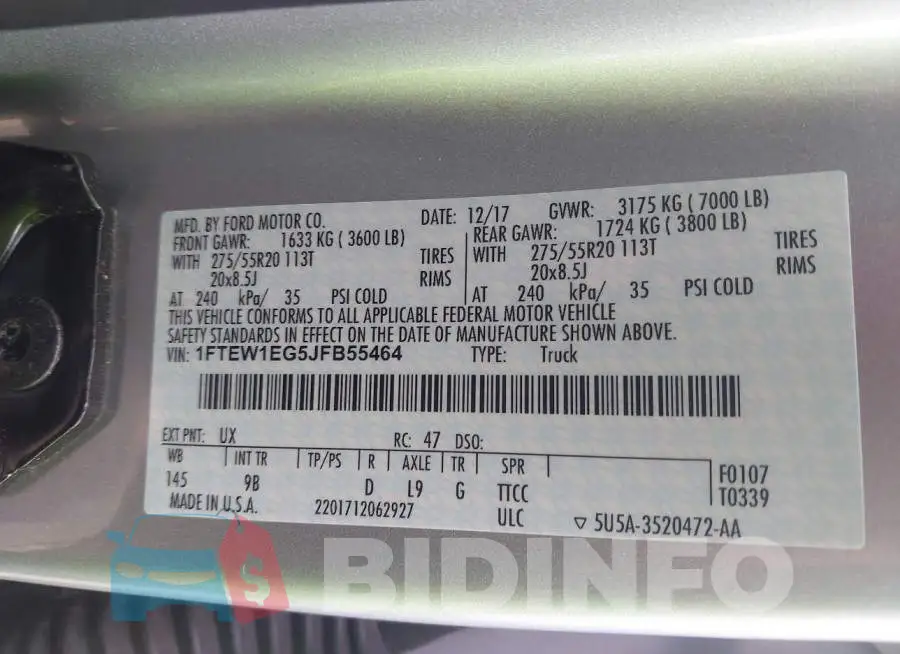 1FTEW1EG5JFB55464 Photo# 9