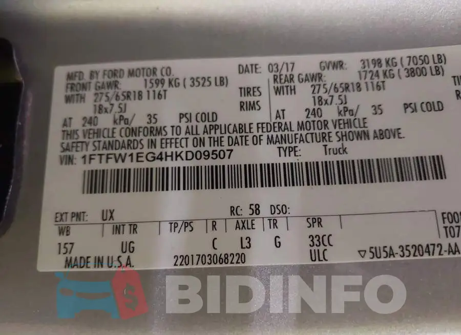 1FTFW1EG4HKD09507 Photo# 9