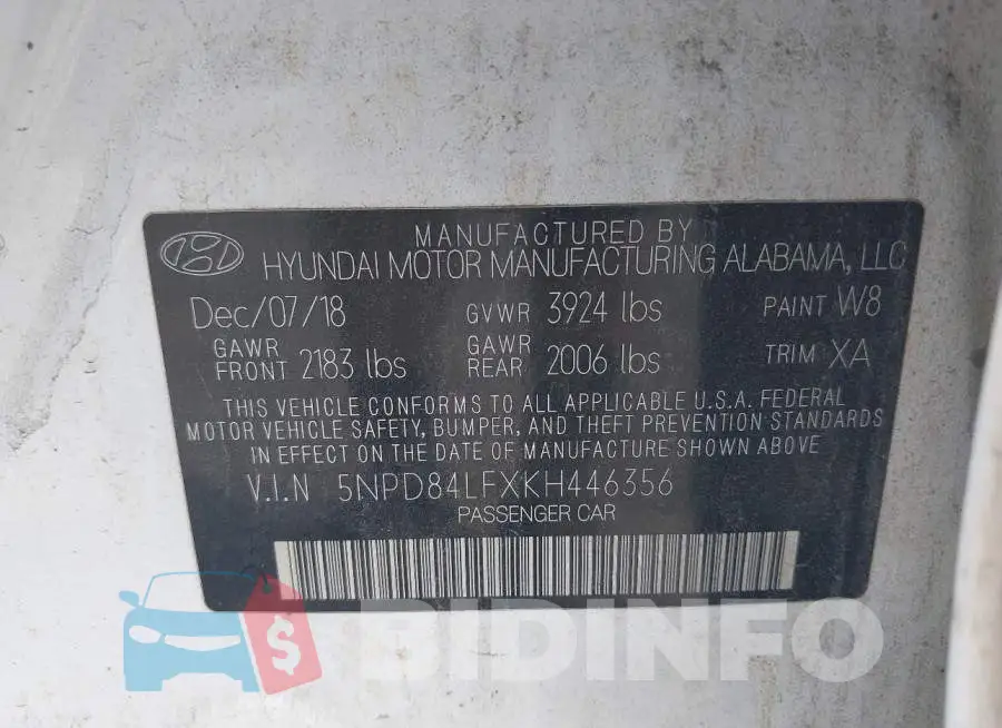 5NPD84LFXKH446356 Photo# 9