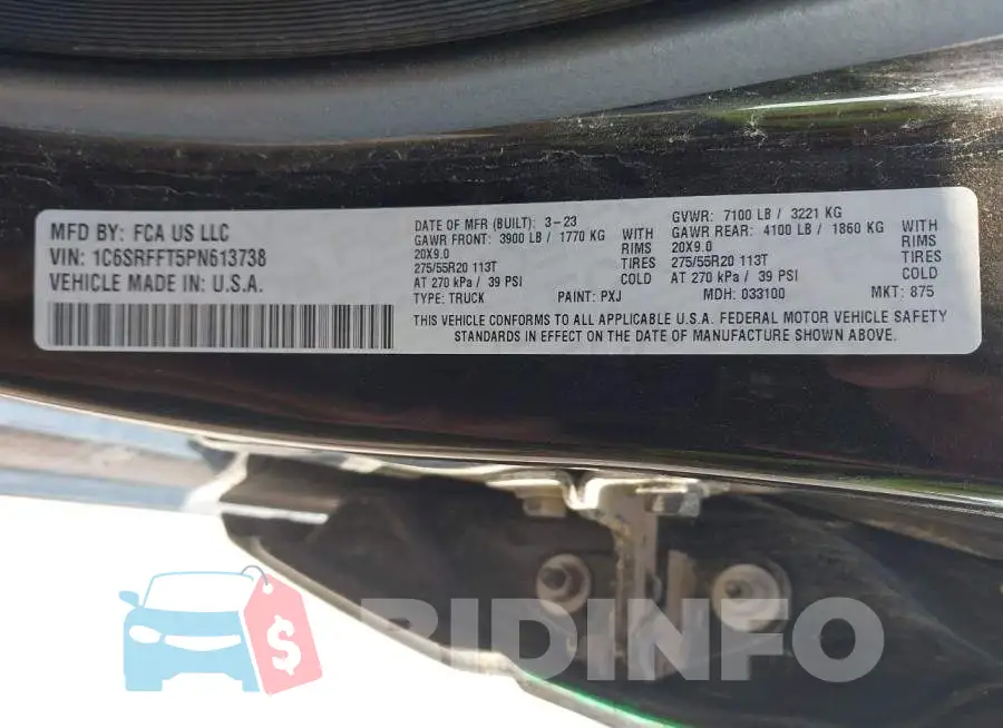 1C6SRFFT5PN613738 Photo# 9