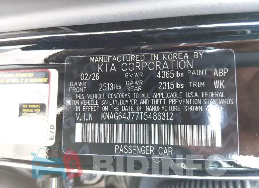 KNAG64J77T5486312 Photo# 9