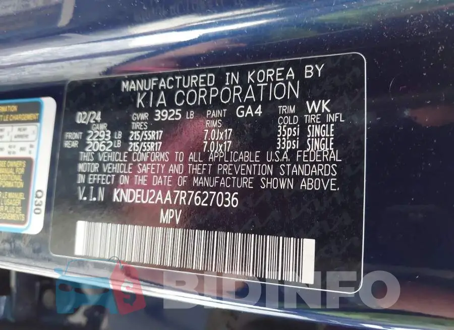 KNDEU2AA7R7627036 Photo# 9