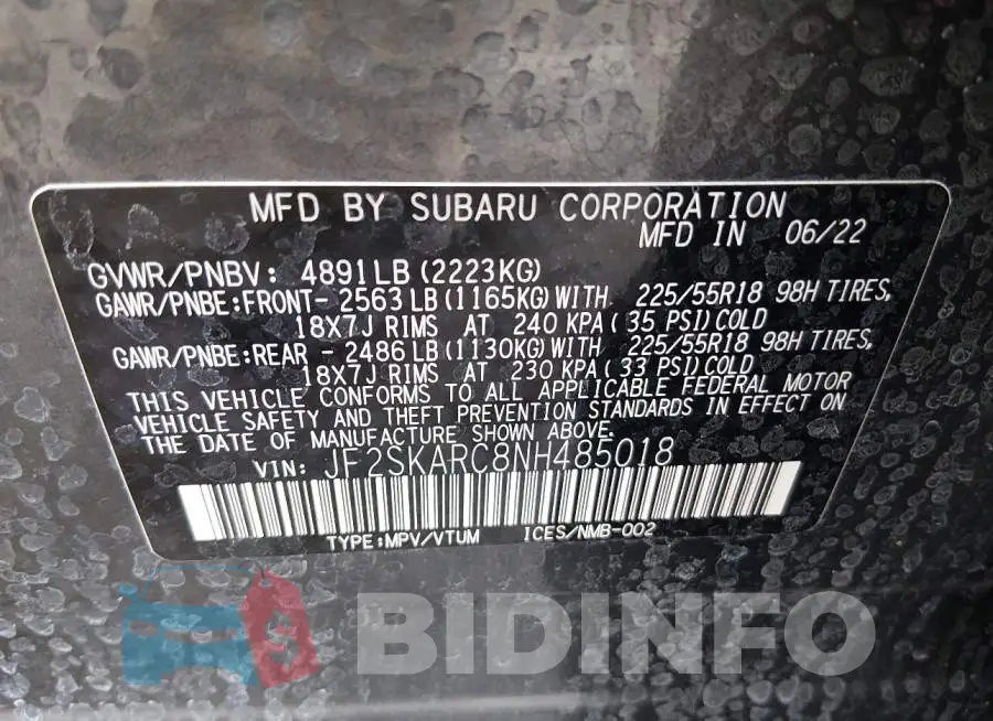 JF2SKARC8NH485018 Photo# 9
