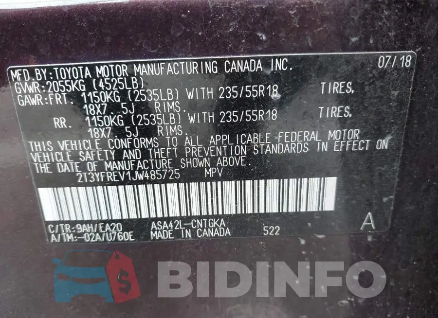 2T3YFREV1JW485725 Photo# 9