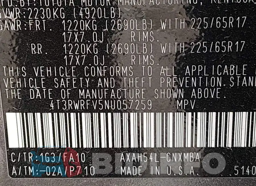4T3RWRFV5NU057259 Photo# 9