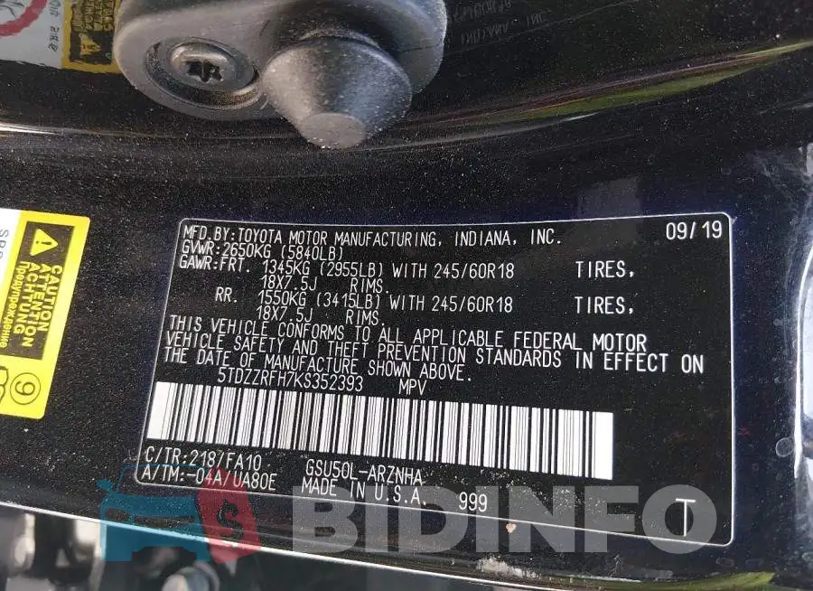 5TDZZRFH7KS352393 Photo# 9
