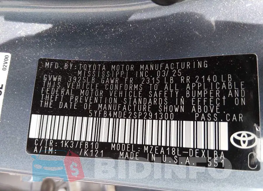 5YFB4MDE2SP291300 Photo# 9