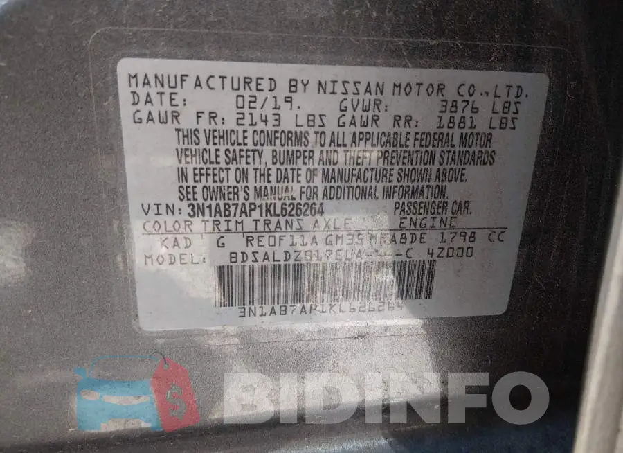 3N1AB7AP1KL626264 Photo# 9