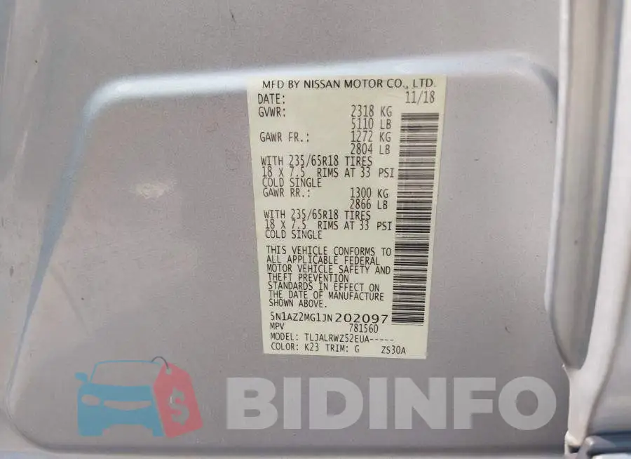 5N1AZ2MG1JN202097 Photo# 9
