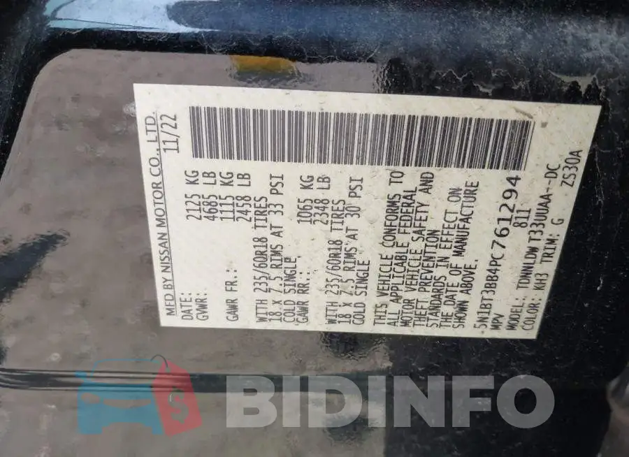 5N1BT3BB4PC761294 Photo# 9