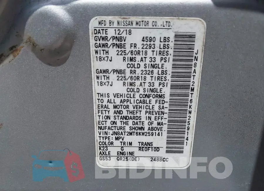 JN8AT2MT6KW259141 Photo# 9