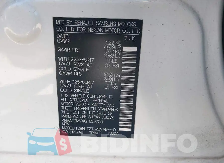 KNMAT2MV4GP635205 Photo# 9