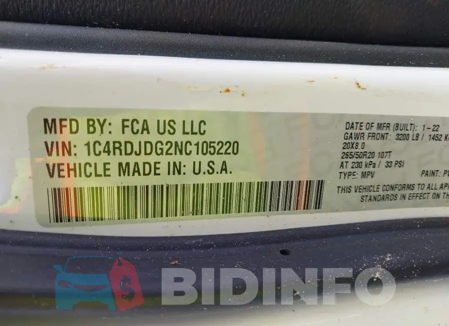 1C4RDJDG2NC105220 Photo# 9