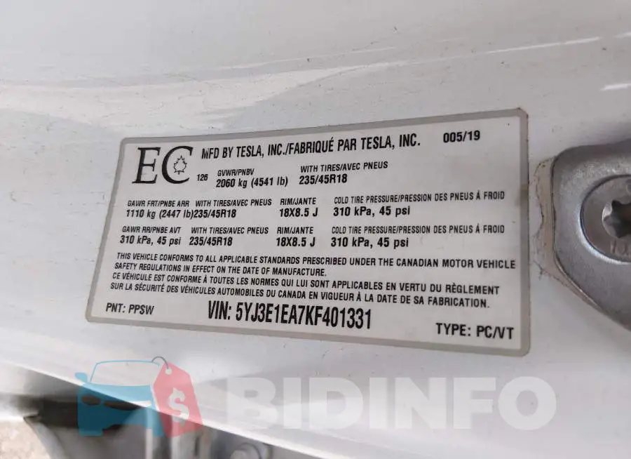 5YJ3E1EA7KF401331 Photo# 9