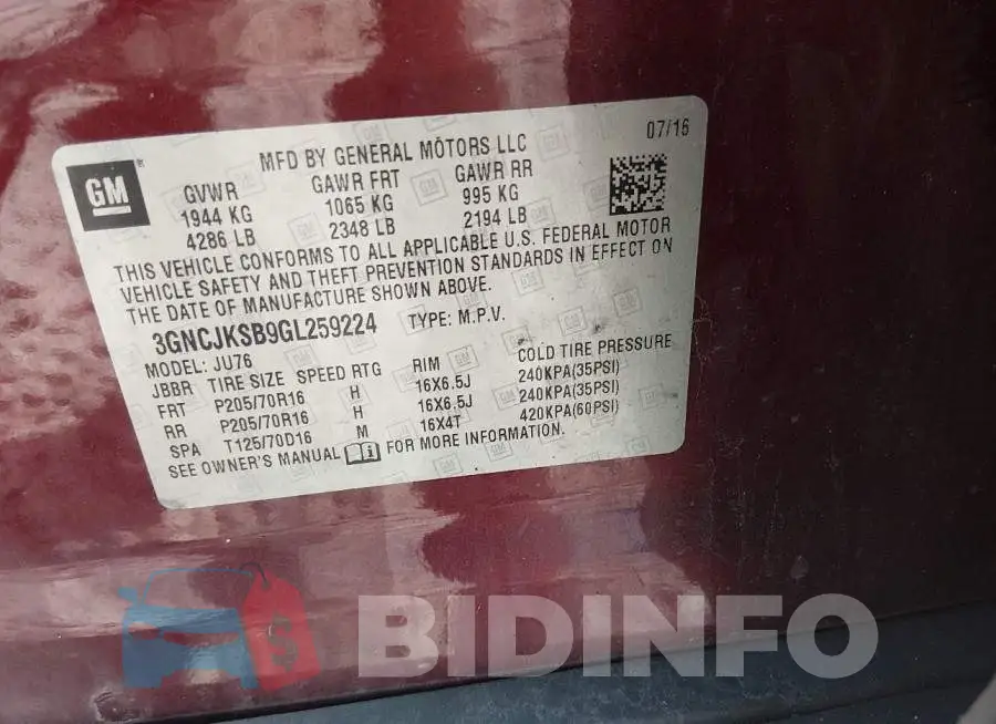 3GNCJKSB9GL259224 Photo# 9