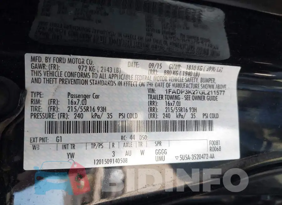 1FADP3K27GL211577 Photo# 9