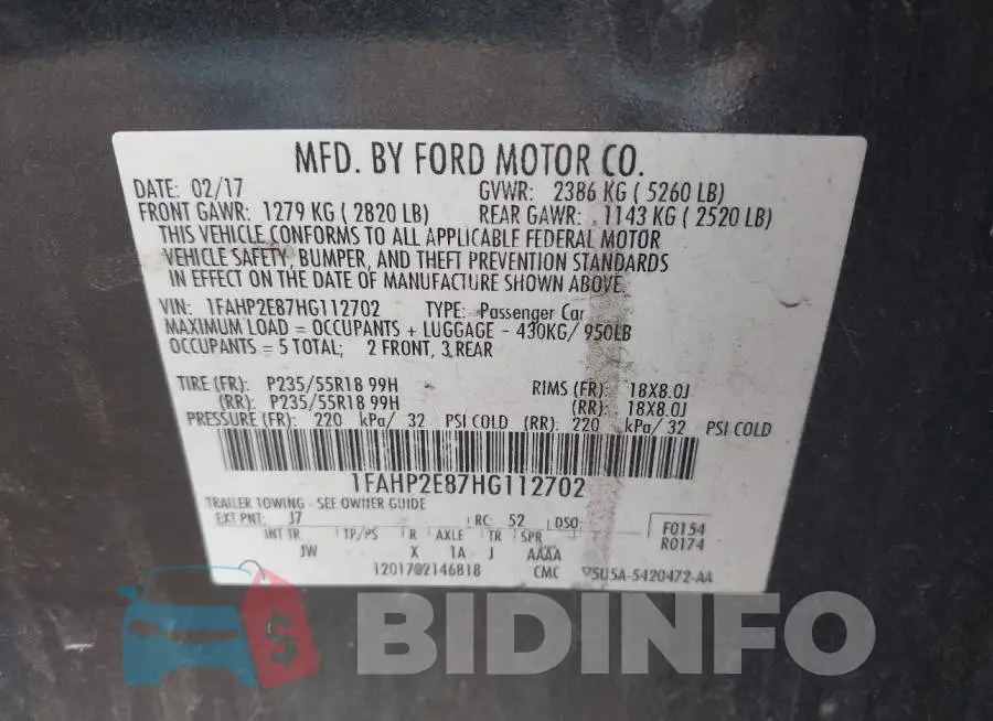 1FAHP2E87HG112702 Photo# 9