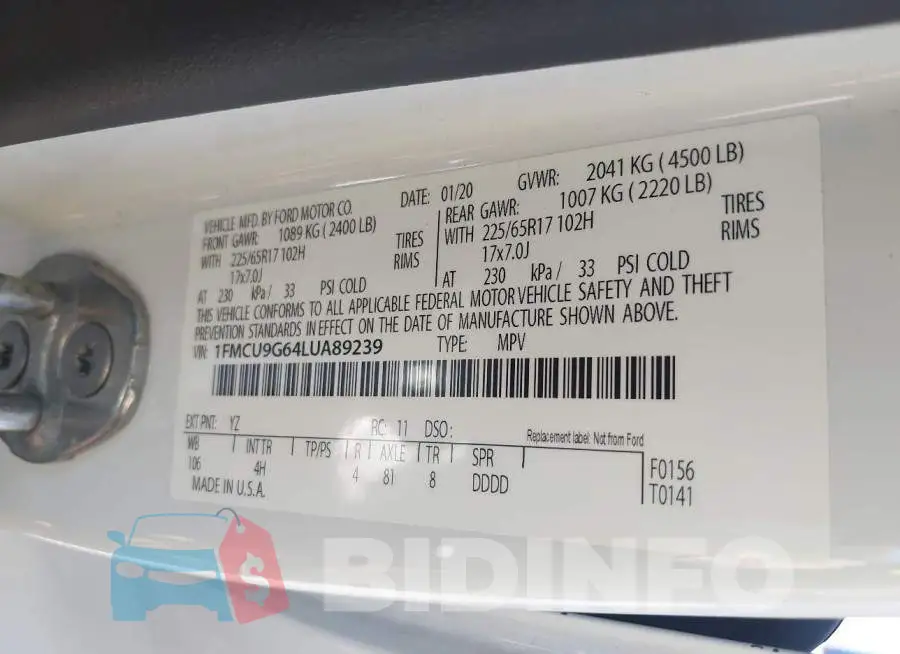 1FMCU9G64LUA89239 Photo# 9