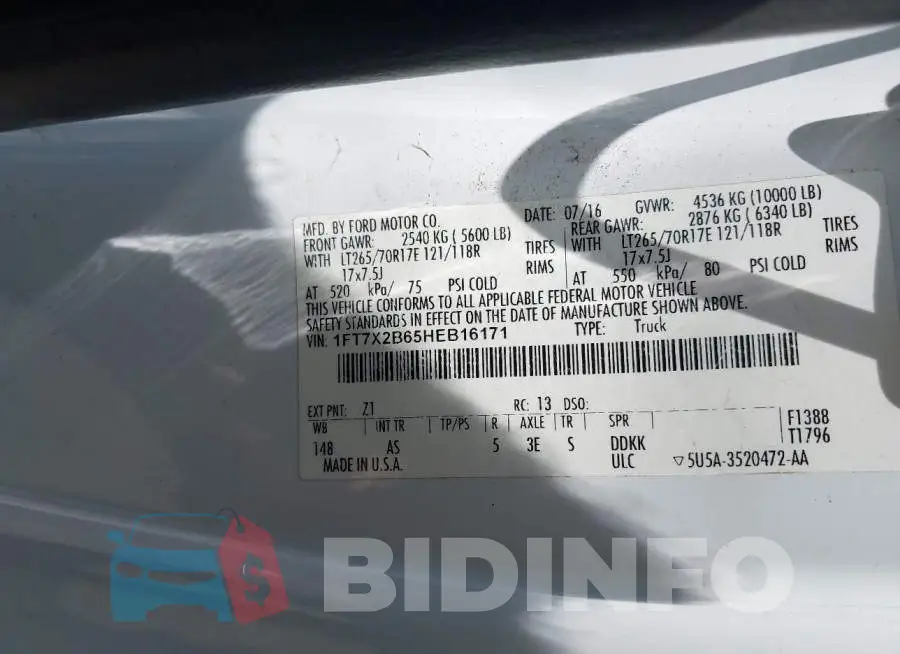 1FT7X2B65HEB16171 Photo# 9