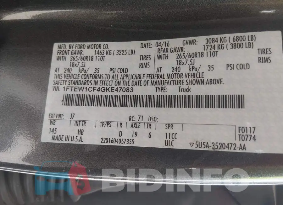 1FTEW1CF4GKE47083 Photo# 9
