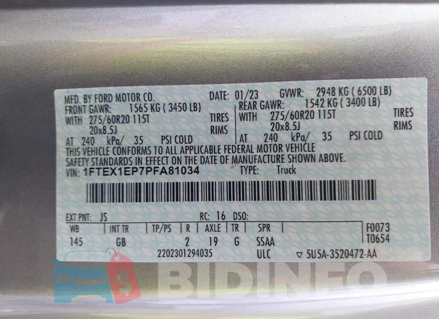 1FTEX1EP7PFA81034 Photo# 9
