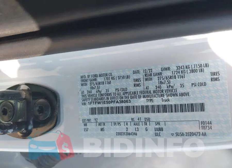 1FTFW1E50PFA38063 Photo# 9