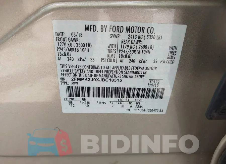 2FMPK3J9XJBC18515 Photo# 9