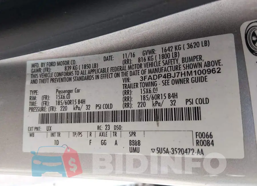 3FADP4BJ7HM100962 Photo# 9